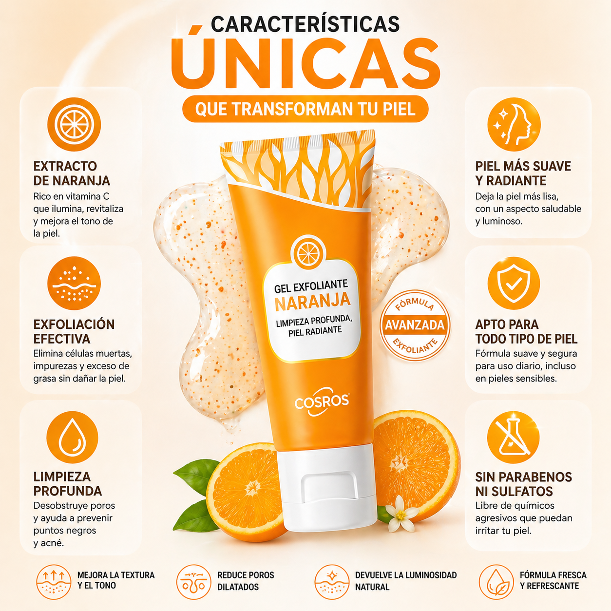 ORANGE GLOW GEL EXFOLIANTE || Limpieza profunda que deja tu piel suave y fresca